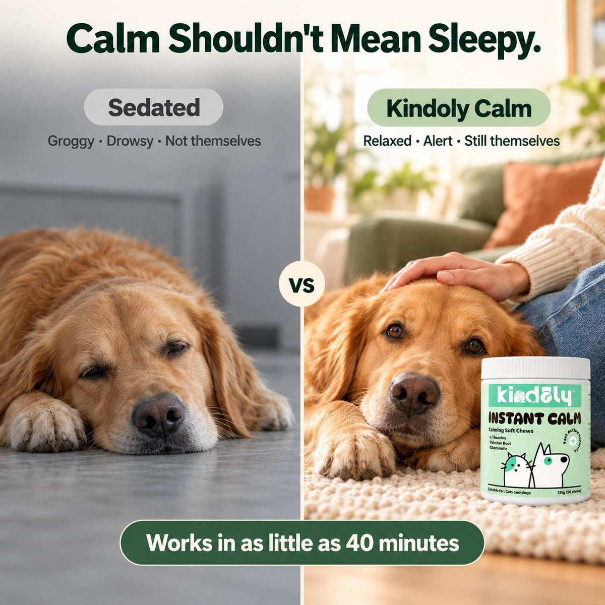 Kindoly Sedative-Free Calming Soft Chews for Dogs & Cats – Chicken Flavor, 90 Chews