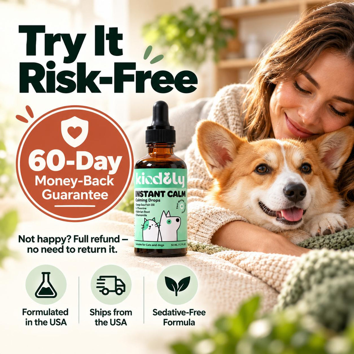 Kindoly Sedative-Free Calming Drops for Dogs & Cats – Salmon Flavor, 50 mL