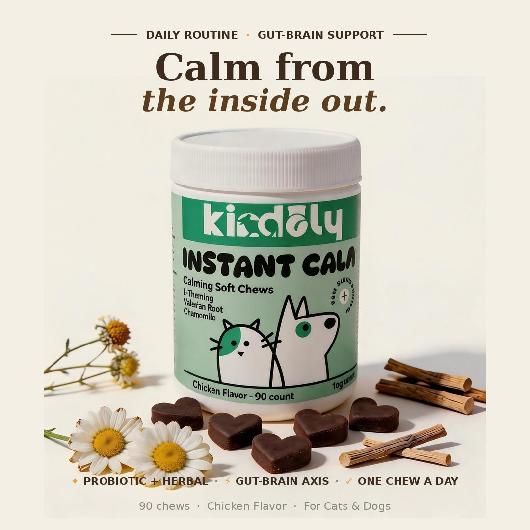 Calming Soft Chews for Dogs & Cats — Daily Probiotic + Gut-Brain Calm, Chicken Flavor, Heart-Shaped, 90 Count