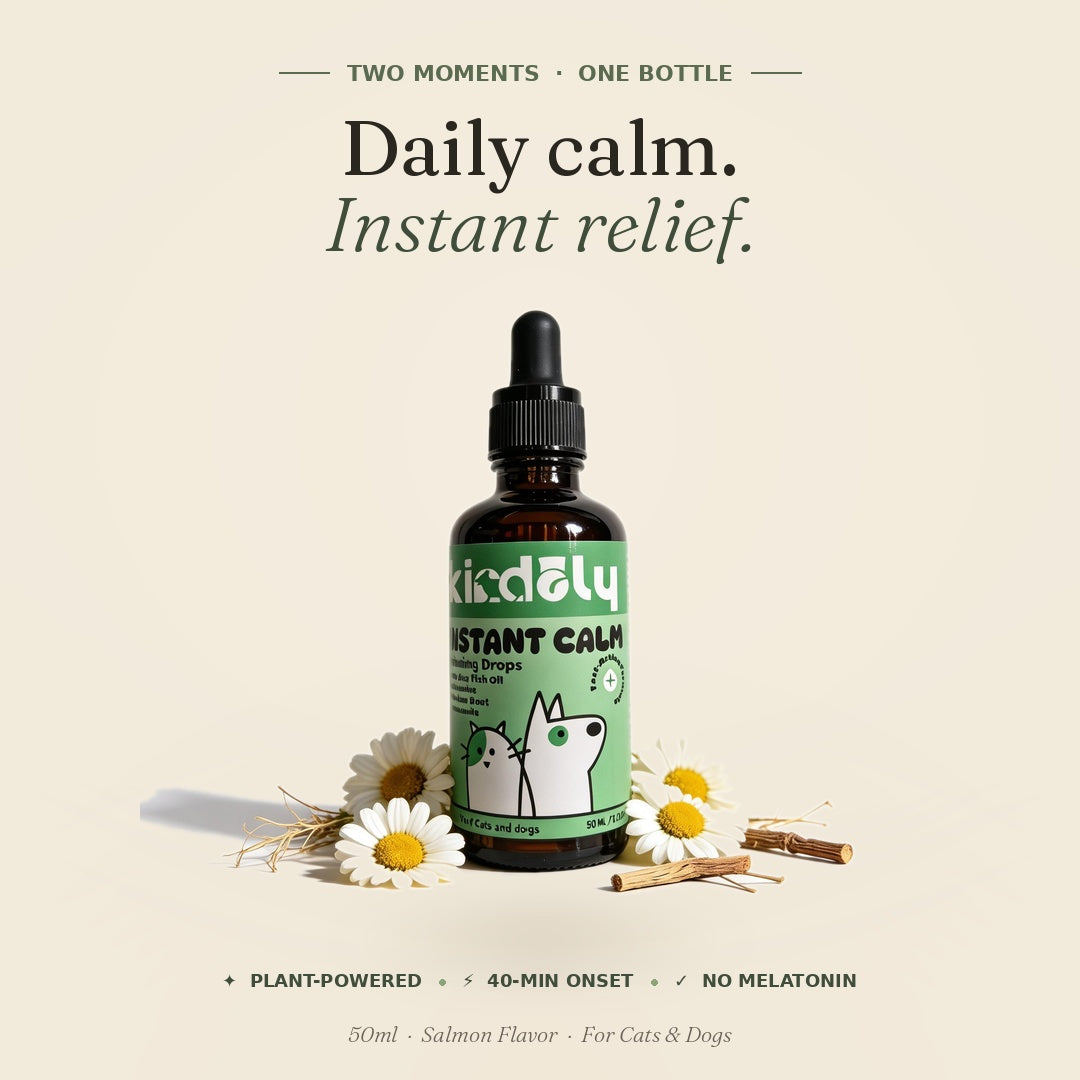 Daily + Instant Calming Drops for Dogs & Cats — 40-Min Fast Acting, No Melatonin, Salmon Flavor, 50ml